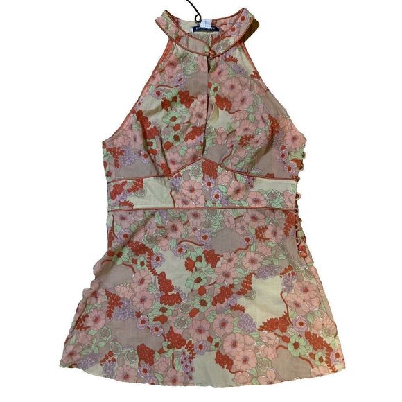 How & Wen Womens Small Top Pastel Floral Halter 100% Cotton Side Button NWT - Picture 7 of 7